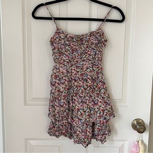 Genesy Women’s Floral Printed Ruched Smocked Spaghetti Strap Mini Dress Xs